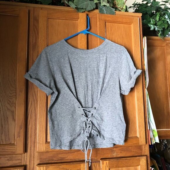 JOIE Lizeth Lace-Up Corset Tee Heather Gray - M - Picture 2 of 9